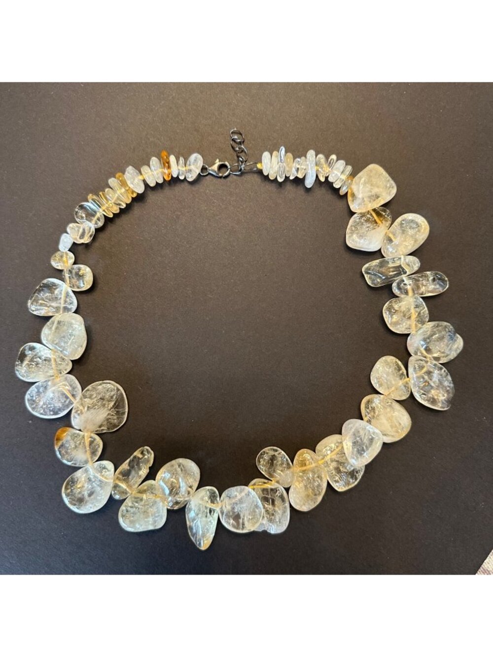 Artisan Rutilated Quartz Chunky Beaded Necklace 925 Sterling Clasp Yellows Clear